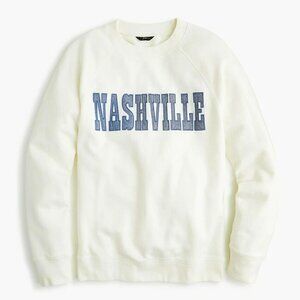 New J. Crew Nashville 100% Cotton Crewneck Sweater With Chambray Lettering | XXS